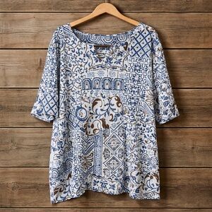 Croft & Barrow 4x Notch Neck Abstract Pattern Cotton Short Sleeve Tee